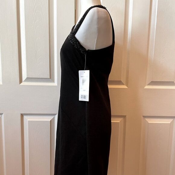 BLACK COCKTAIL DRESS SLEEVELESS WITH BEADED NECKLINE SIZE 10P NWT - Picture 6 of 9
